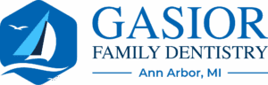 Gasior Dental Ann Arbor Logo for Gasior Family Dentistry featuring a blue and white sailboat with birds, alongside the text GASIOR FAMILY DENTISTRY Ann Arbor, MI in blue.